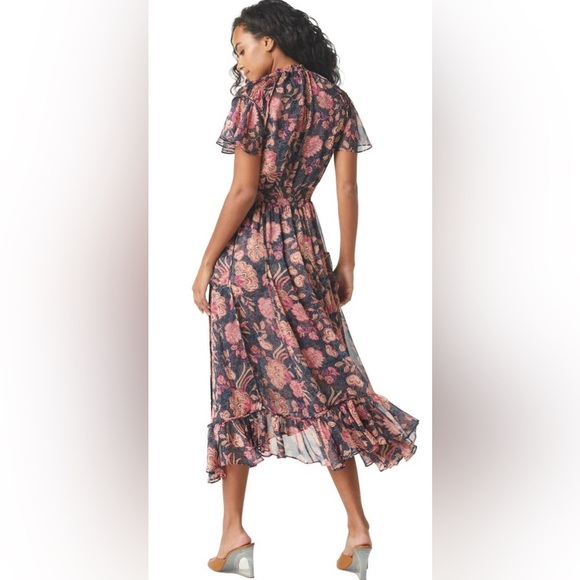 NWT MISA Azura Dress Flora Dot Sz L Navy Pink - Picture 4 of 8